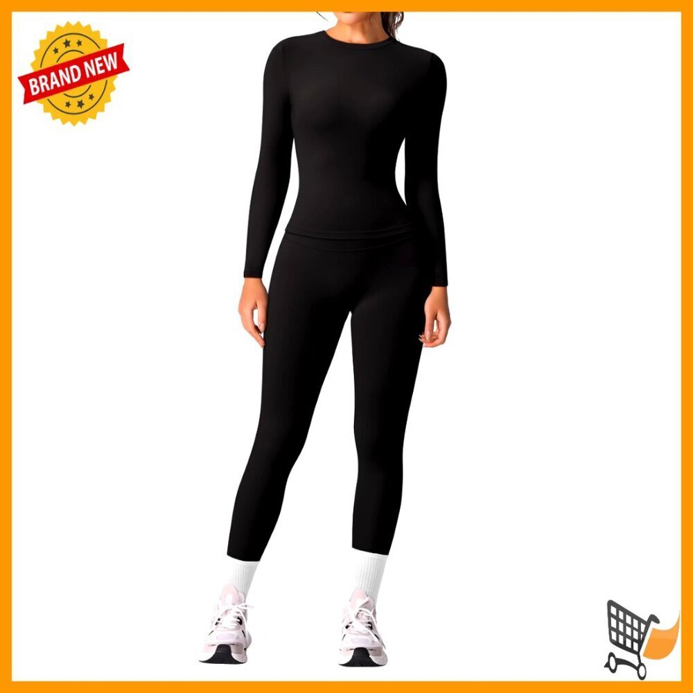 Slim Fit Workout Set Hidden Scrunch Leggings Long Sleeve Yoga Top Gym Outfit